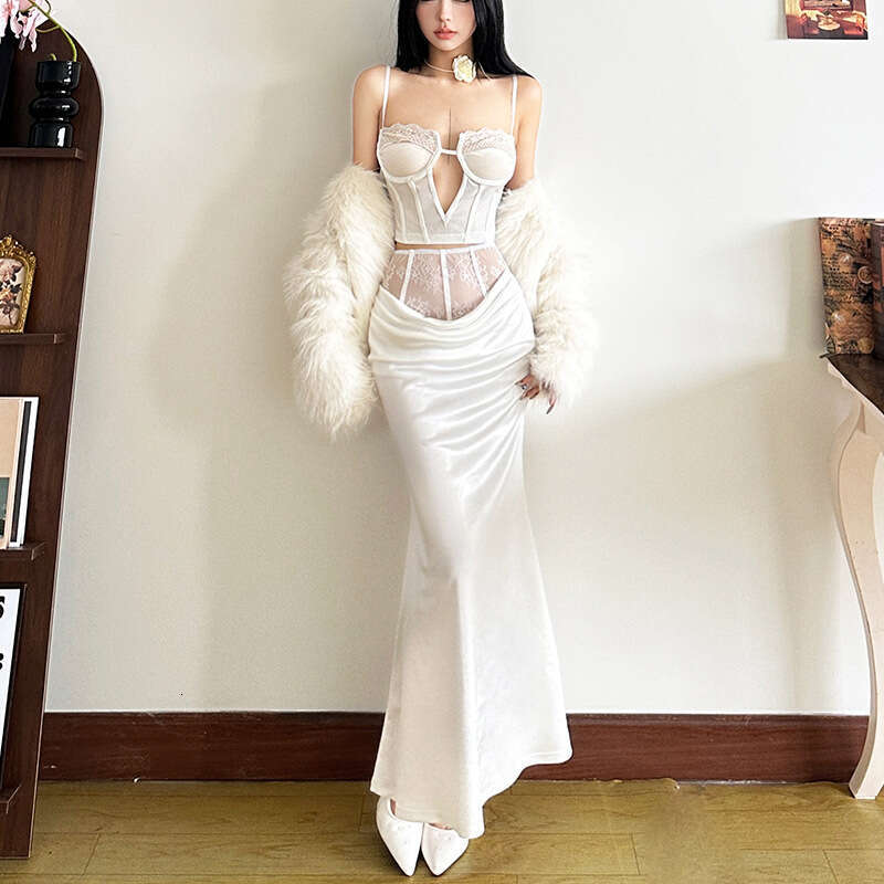 2024 Autumn Winter New Women's Solid Color Slim Fit Camisole Fashion High Waist Skirt Set be8