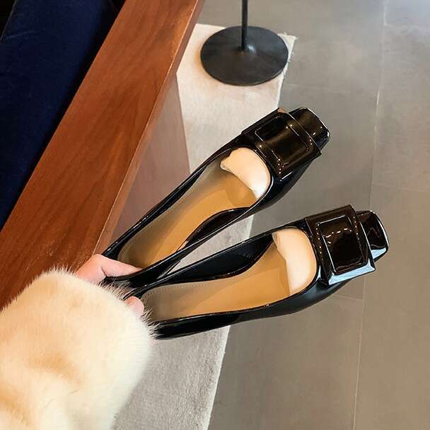 Designer Classic Square Buckle Chunky Heel High Heels Elegant Single 2024 Spring Huizhou Women's Shoes Socialite Style