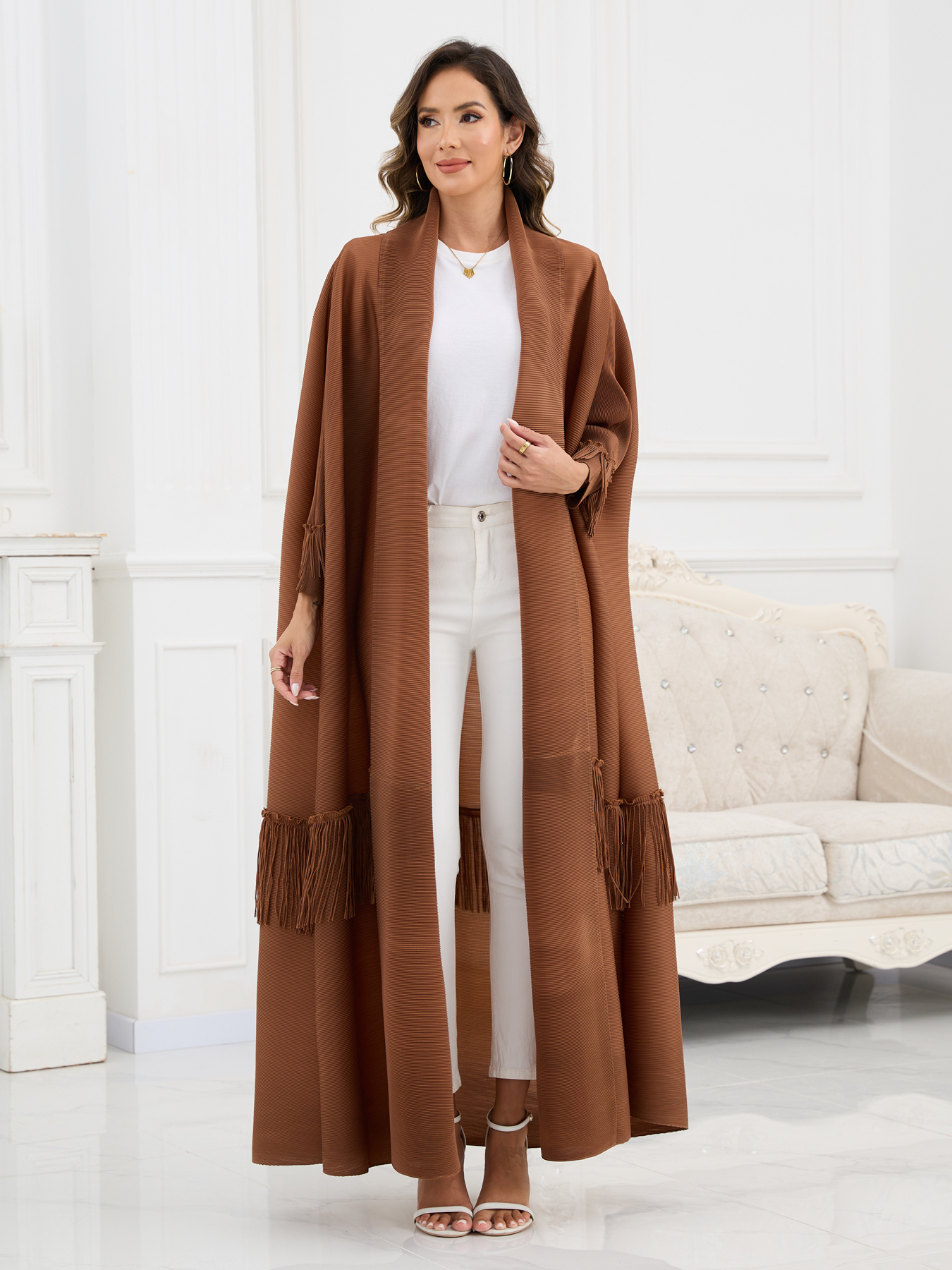 Ethnic Clothing Arabian Style Elegant Loose Cardigan - Trendy Ladies' Outerwear Middle Eastern pleated long robe coat NZ001