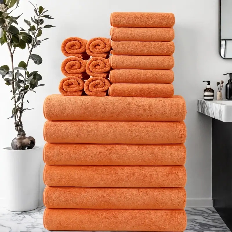 Lanjia- 18-Piece Set Towel Square Absorbent Soft Coral Fleece Face Washing Bathing Bath Bathroom Towels 240730 Ea5e0