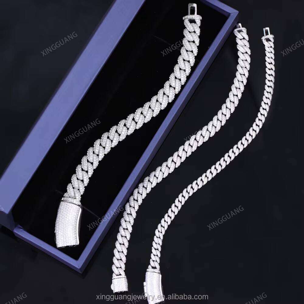 Hot Sale High Quality Hip Hop Necklace Bracelet 9MM Sier Iced Out VVS1 Moissanite Cuban Link Chain