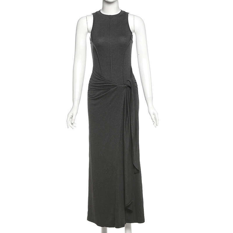 2025 Summer New Design Sense Solid Color Sleeveless Vest Slim Fit Fake Two-Piece Long Dress for Women d9e