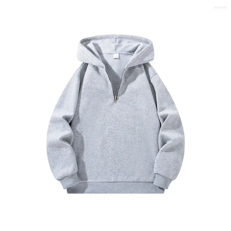 Cotton Men's Hoodies Half Zipper Hooded Solid Color Long Sleeve Sweatshirts Autumn Loose Sport Warm Sweats Fashion Casual Pullover