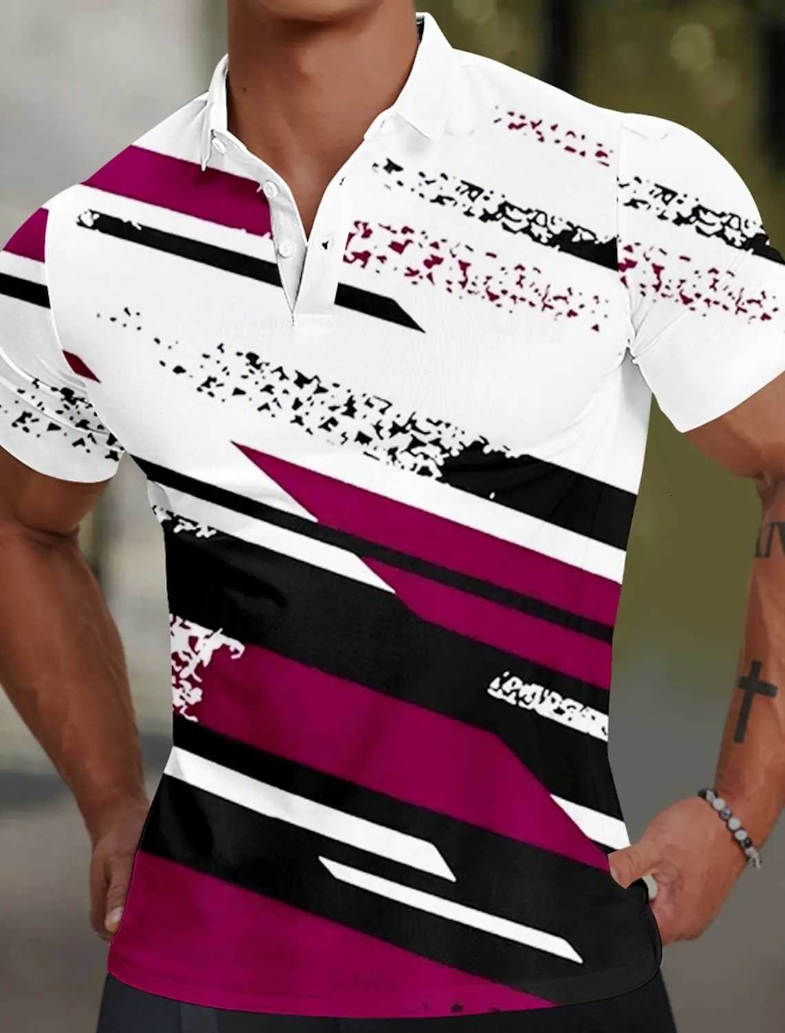 Mens Geometric Line Polo Shirts Golf Shirts Short Sleeve Polo Shirts Collared Shirt Sportswear Casual Vacation Wear Party Shirts XJ250725