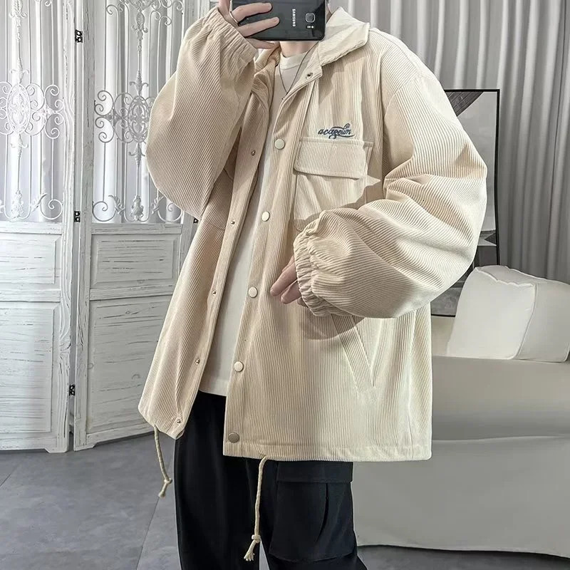 Autumn Corduroy Cargo Jacket For Men Y2K Vintage Embroidered Button 2024 Casual Baggy Ropa Hombre Blouse Coats 250717