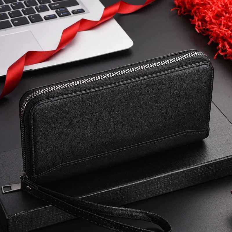 New Mens PU leather Splice mass long zipper wallet New soft Fashion clutch bag Hand clutch bag Zipper clutch bag Z250725