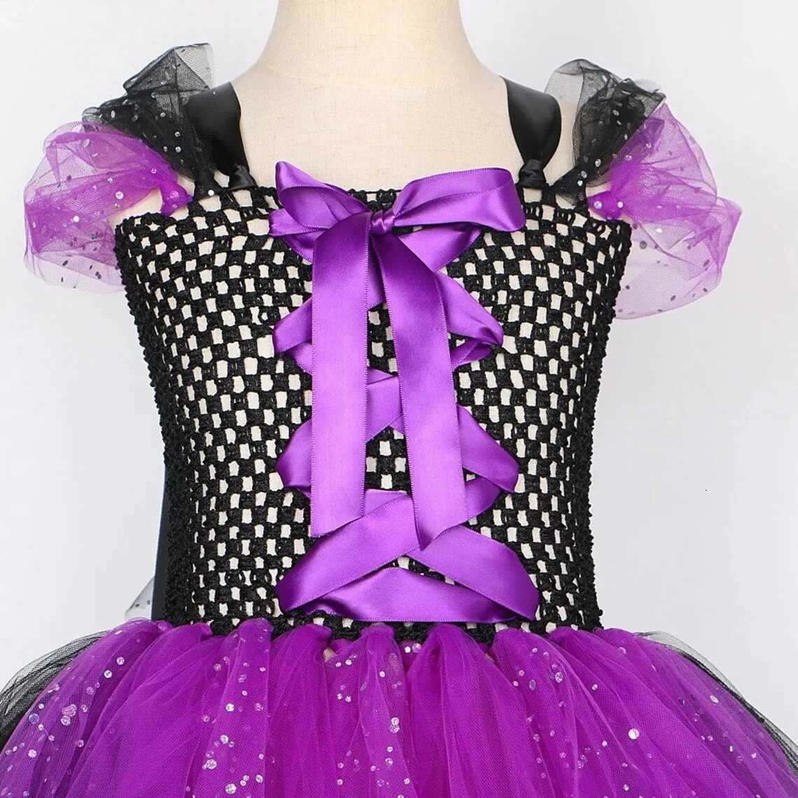 2025 Halloween Festive Par Girls Cosplay Witch Purple Puffy Sleeveless Bat Decoration Dress Girls Classic Festive Clothing Set Z250725