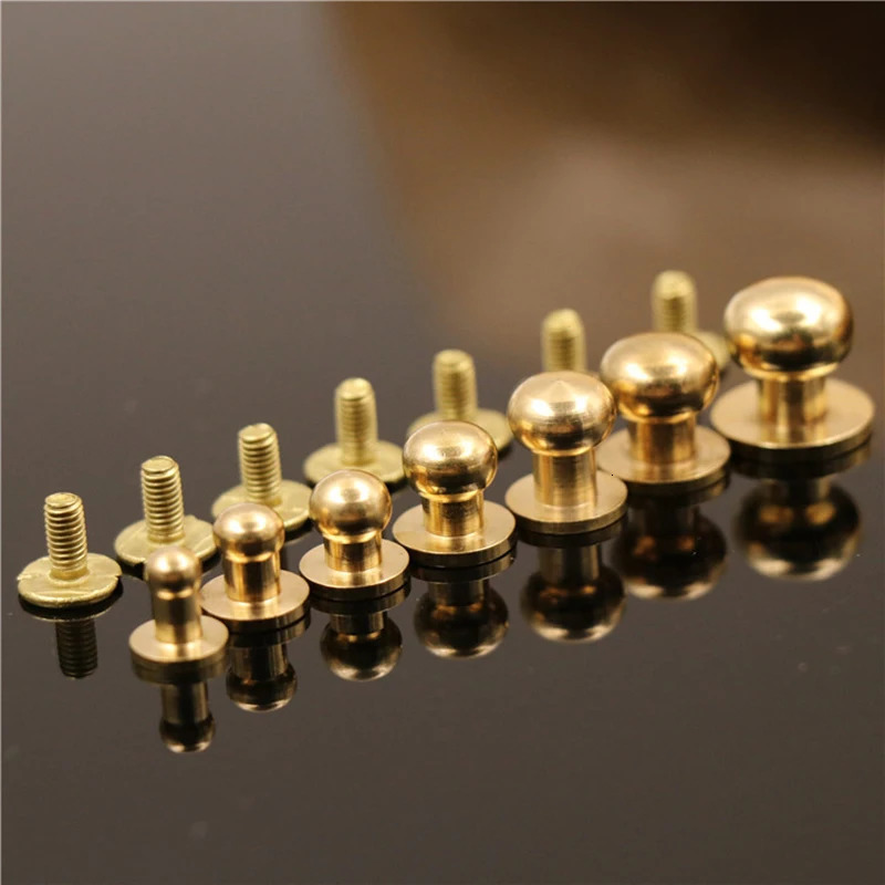 10pcs Solid brass sam brown browne button screw back Round head ball post studs nail rivets leather craft accessory 250723