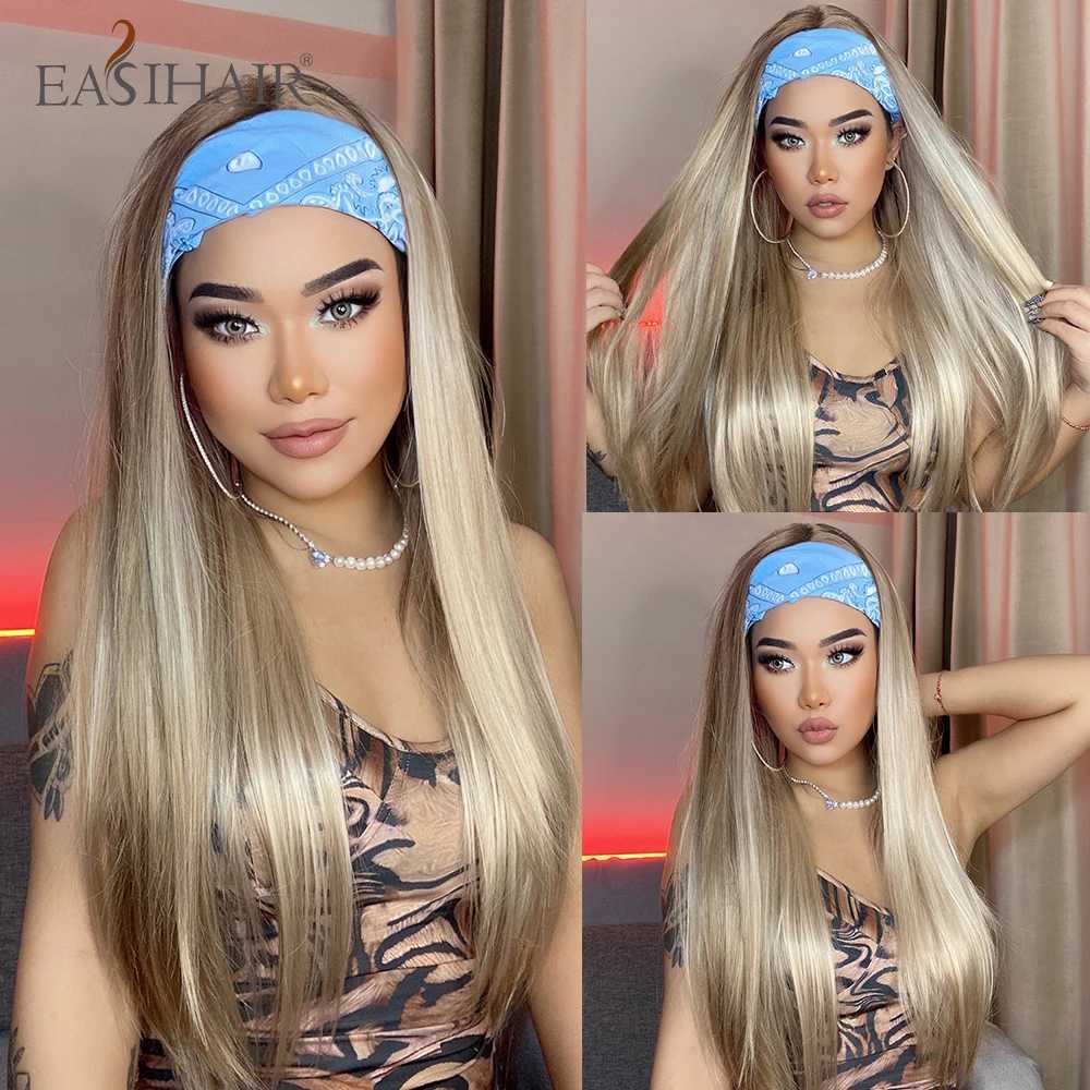 EASIHAIR Synthetic Headband Wig Highlight Wig Mixed Ombre Honey Blonde Straight Wig Daily Party Cosplay Wig Heat Resistant Fiber 250715