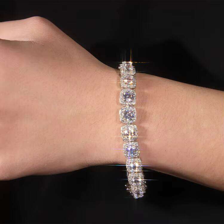 10mm Wide Cluster Tennis Chain VVS Dia Link D GRA Moissanite Sterling Sier Gold Plate Fine Jewelry Bracelets