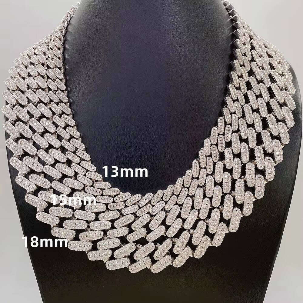 13mm Miami Cuban Link Chain in Sier VVS Moissanite Necklace Bracelets