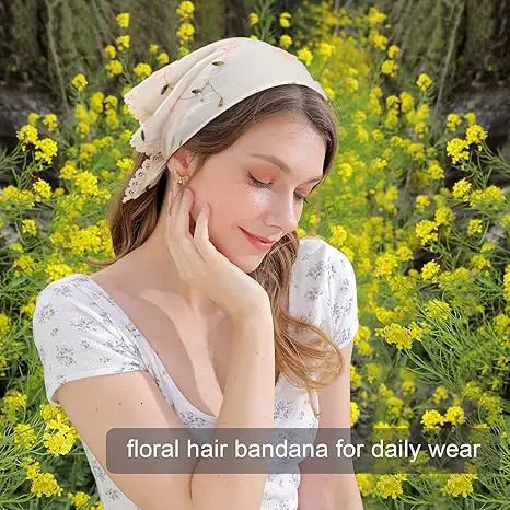 2-Pack Floral Mesh Hair Bandanas - Lightweight Triangle Head Scarves for Women - Boho Tie-Back Kerchiefs 250723