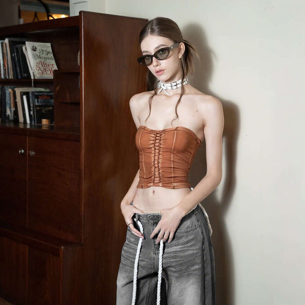 2025 Summer New Style Crop Sleeveless Slim Waist Slimming Versatile Solid Color Tube Top for Women 208