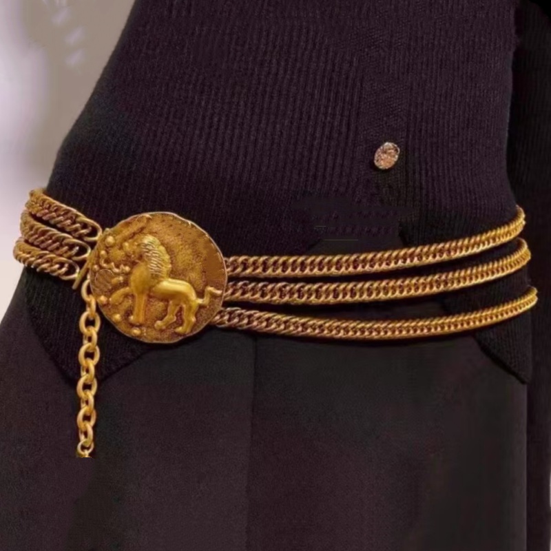 Luxury Women Waist Belt Necklace Yellow Gold Plated Letters Lion Round Tag Necklace Beltchain for Party Wedding Nice Gift