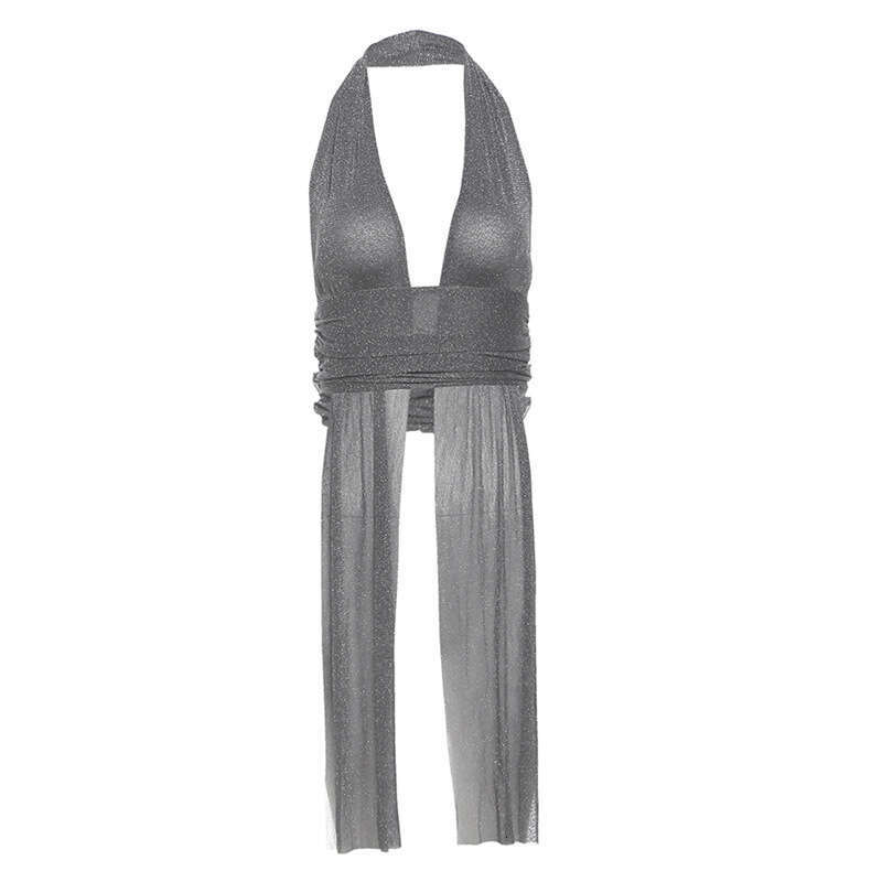 2025 Summer New Sexy Halter Neck One-Piece Slim Fit Slimming Hot Girl Versatile Irregular Top 418