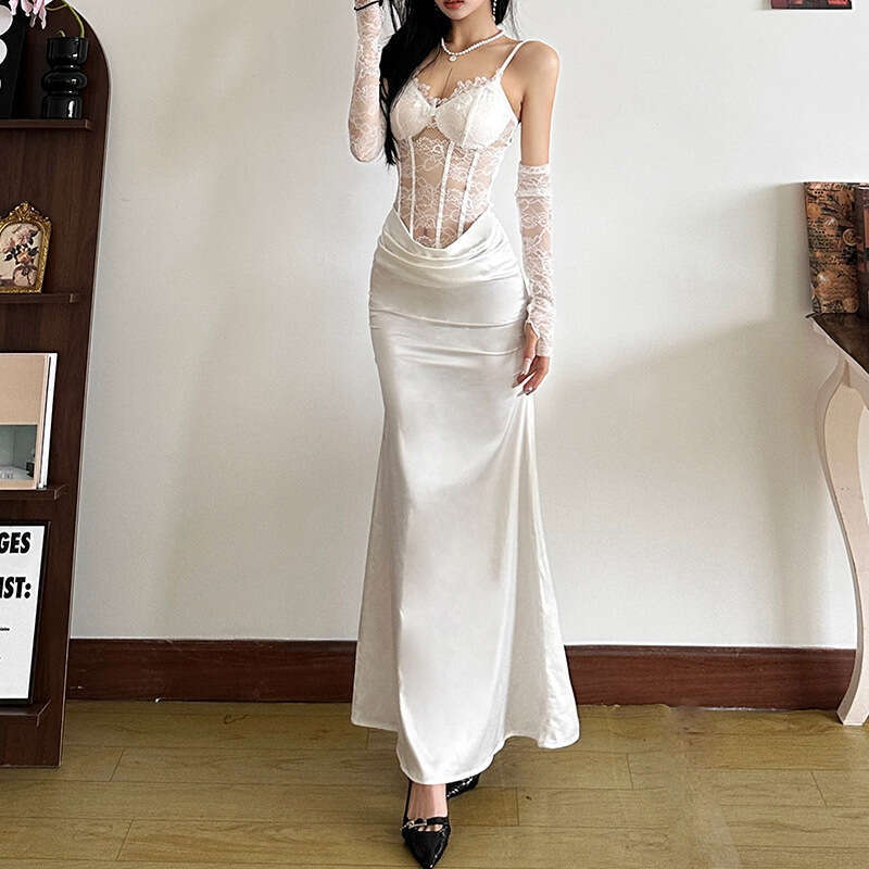 2024 Autumn Winter New Women's Solid Color Slim High Waist Fashion Strap Sexy Backless Dress 9a9
