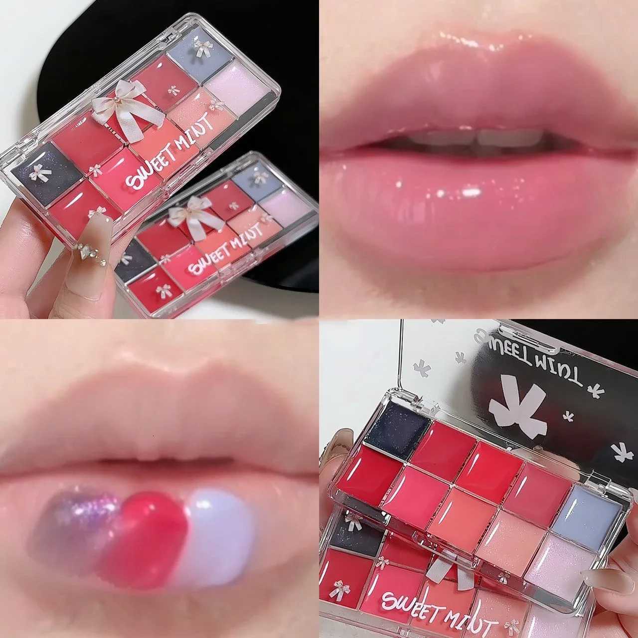 10-Color Lip Jelly Plate Mirror Crystal Lip Gloss Moisturizing Water Glass Red Orange Lip Oil Balm Sexy Plump Makeup PaletteXJ250724