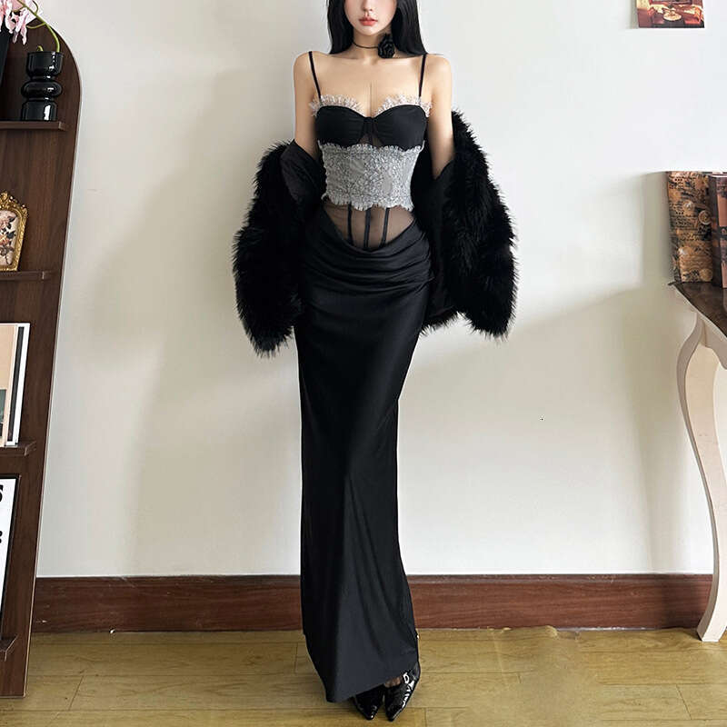 2024 Autumn Winter New Women's Solid Color Slim Fit High Waist Fashion Strapless Backless Dress ad2