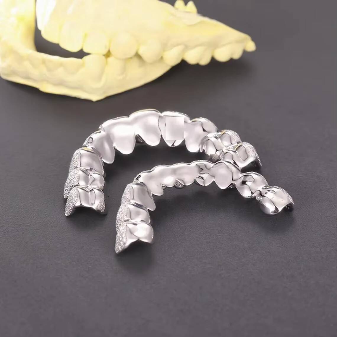 Custom Silver Grillz Full Set Iced Out Moissanite Teeth Caps - 925 Sterling Silver Personalized Hip Hop Grillz Jewelry