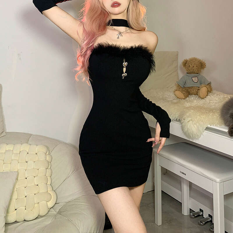 2022 Autumn New Women's Solid Color Slim High Waist Fashion Halter Sexy Backless Dress d3a