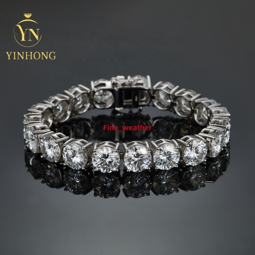 Big Guy 925 Silver Gra 85ct Vvs Moissanite Diamond Tennis Chain Bracelet Fine Hip Hop Jewelry For Men Women