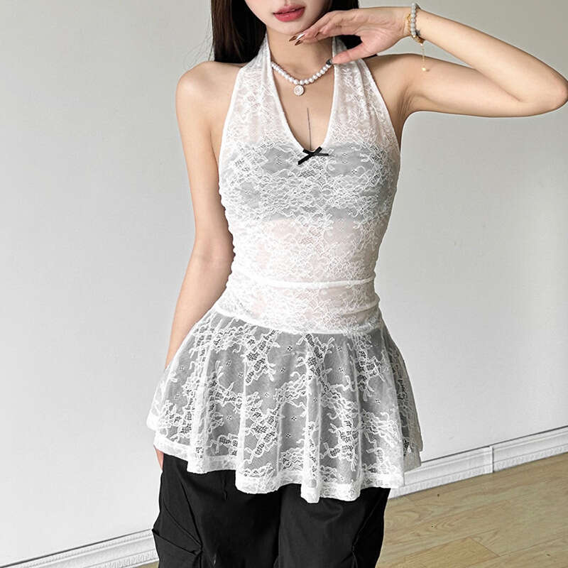 2024 Summer New Women's Solid Color Slim Street Fashion V-Neck Halter Sleeveless Top c25