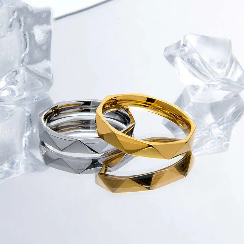 Irregular Geometric Rhombus 4MM Titanium Steel Personality Fashion Simple Unisex Couple Ring