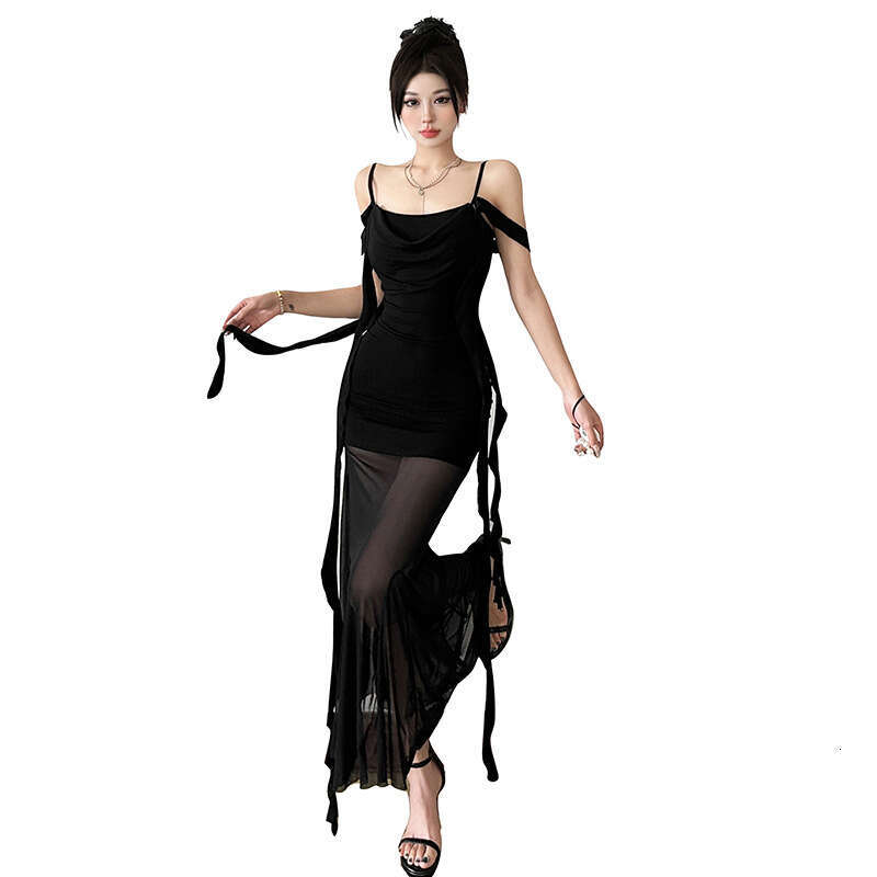 2025 Summer New Off-Shoulder Irregular Slim Fit Elegant Waist-Tie Strap Dress for Women 377