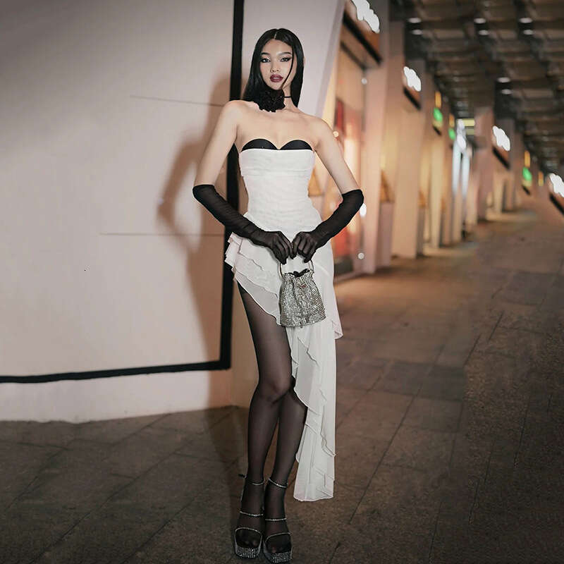 2024 Autumn New Women's Solid Color Slim High Waist Fashion Off-Shoulder Tube Dress 05e
