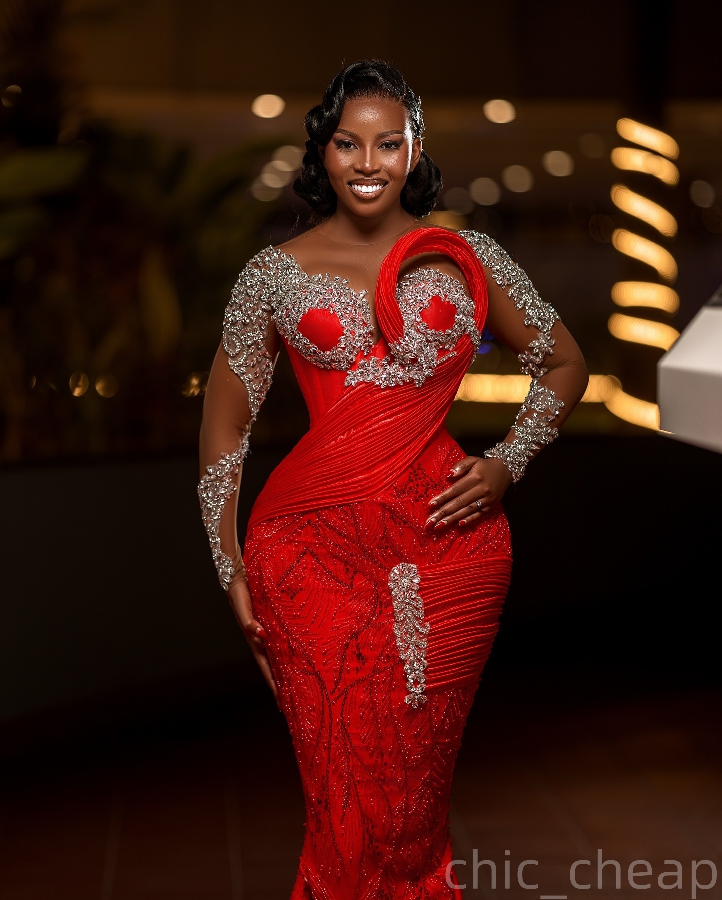 Mermaid Red Prom Dresses 2025 Crystals Lace Sheer Neck Stylish Evening Formal Party Second Birthday Engagement Gowns Plus Size Dress For Special Occas