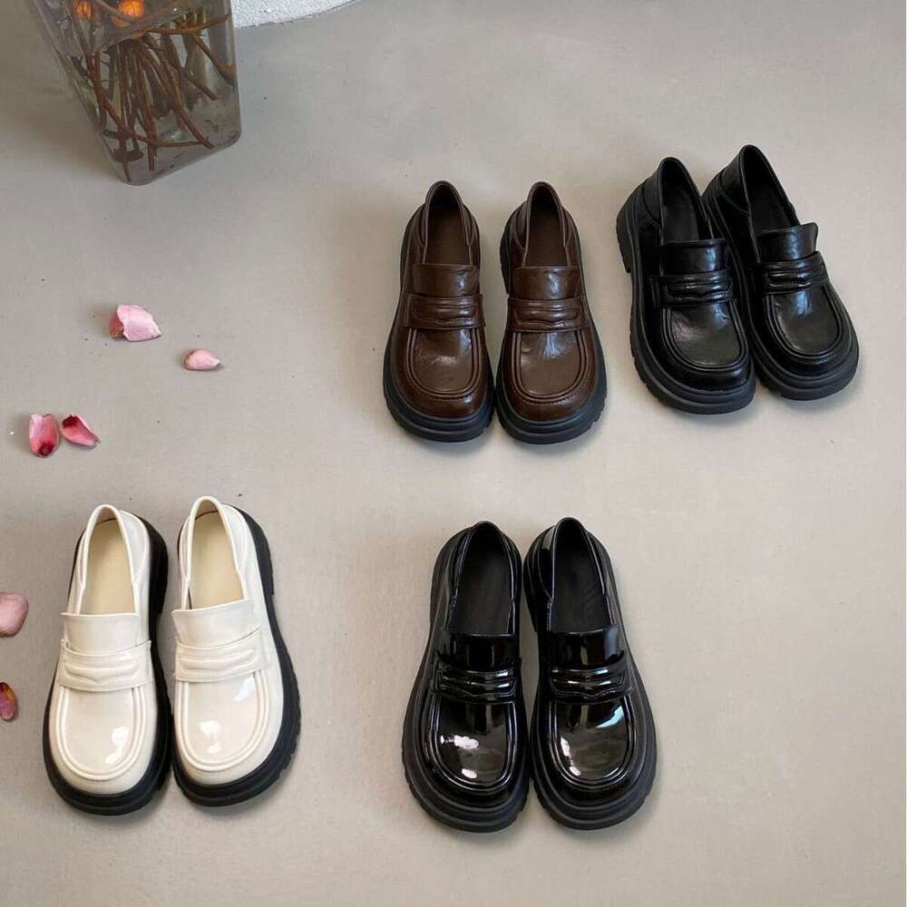 British Style Thick-Soled Leather Shoes for Women, Korean Version, Campus Style, Soft Leather, Comfortable, Height-Increasing Loafers