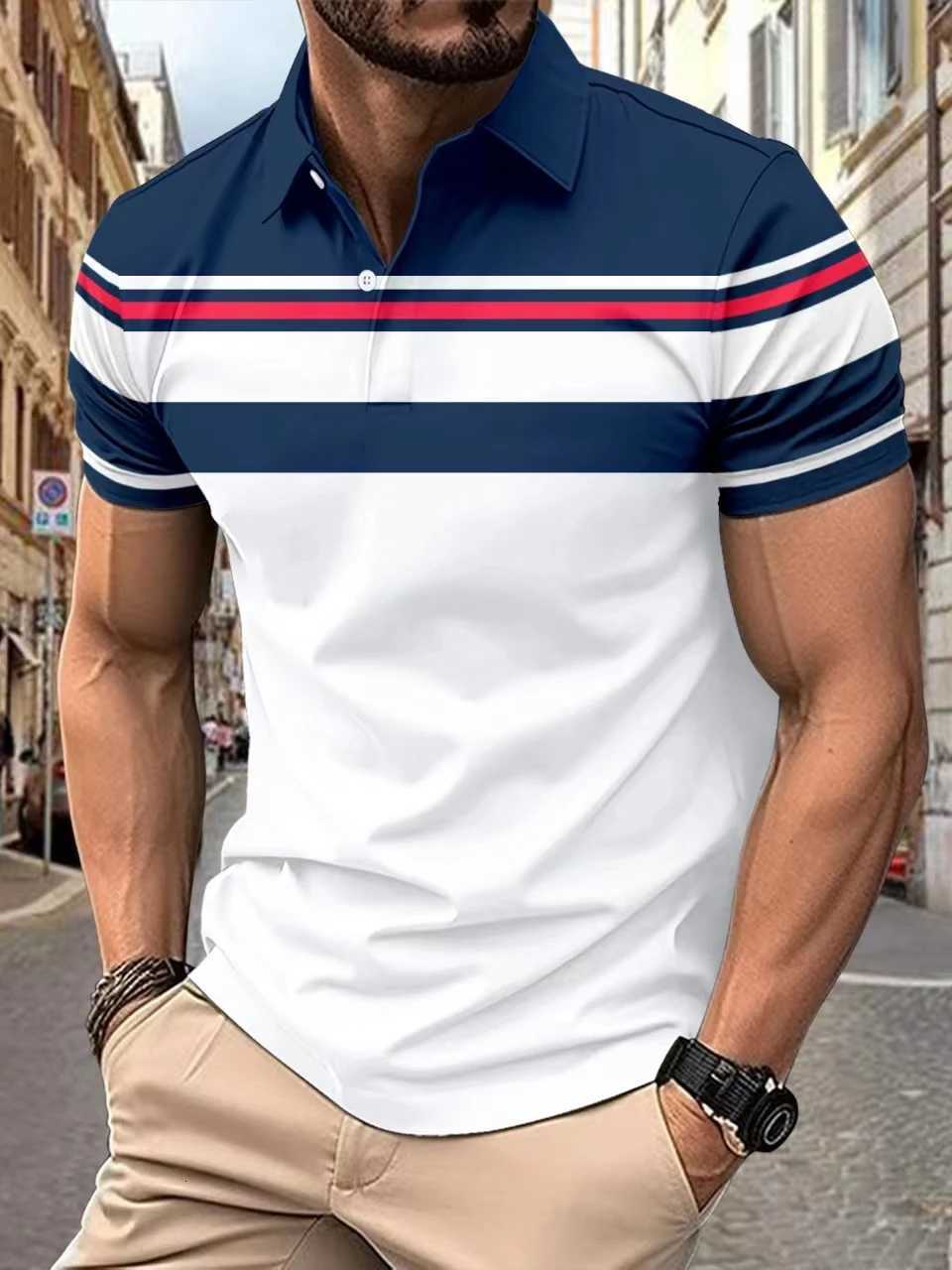 2025 New Mens Polo Shirt Stripes Short Sleeve T-Shirts Casual Business Button Top Tees Summer Polo Shirts High Quality Clothing XJ250725