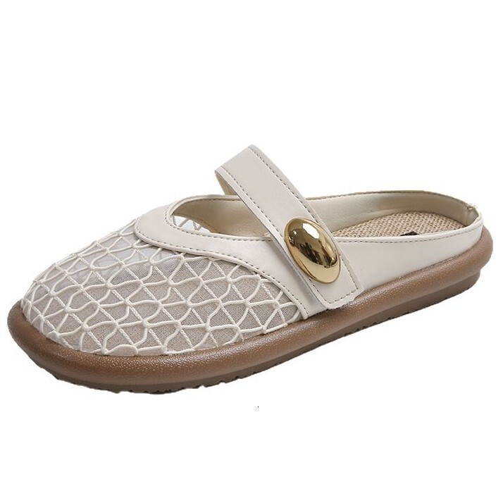 Ddmysports Flat Closed Toe Half Slippers For Women Summer New Slip On Dress With Skirt Mesh Single Shoes Fisherman Sandals Outdoor Shoes