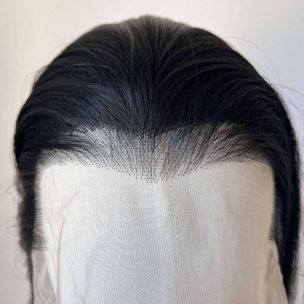 Black Front For Man 26Inch Long Straight Cosplay Wig Natural Hairline High Quality Fiber Hair Synthetic Lace Wigs