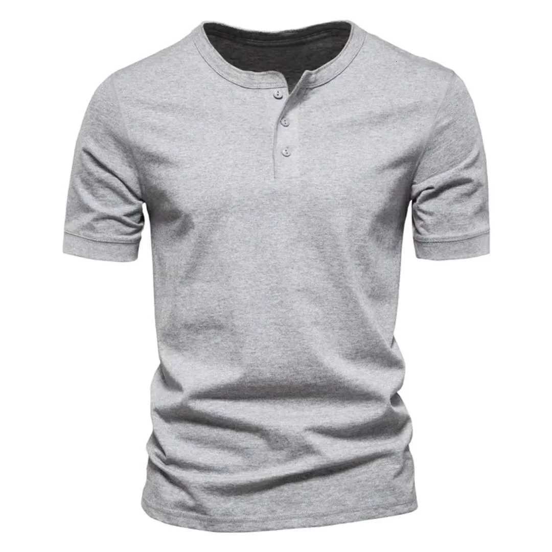 Summer Henley Collar T Shirt Men Casual Short Sleeve Solid Color Casual Mens Breathable Tops Tees Fashion Basic T-Shirt for Man Y250724