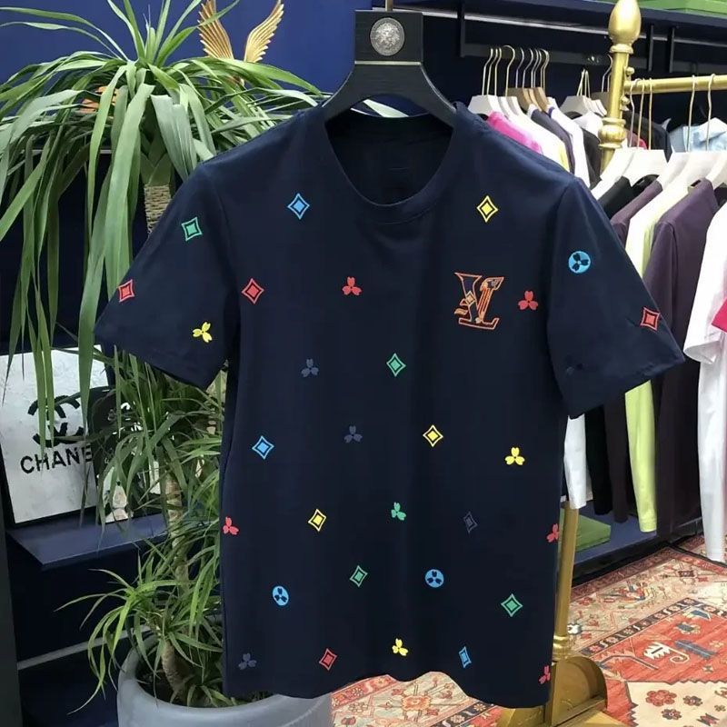 2025s letter embroidered trendy casual versatile men's half-sleeved T-shirt fashionable and versatile light luxury loose clothing