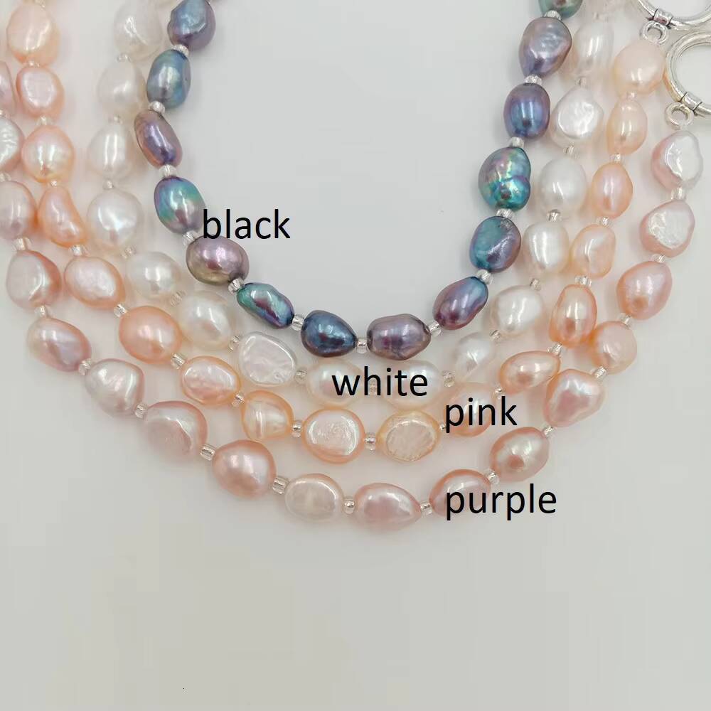 16 Inch+5 CM Choker Necklace 100% Natural Freshwater Pearl 7 MM Baroque Beads Knotted Clasp Stainless Steel 18k GOLD PLATING