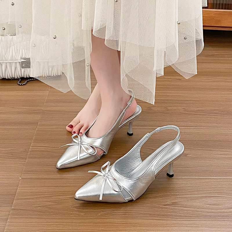 Ddmysports French Style Elegant Pointed Toe Stiletto Sandals For Women New Bowknot Socialite Sexy High Heels Outdoor Shoes