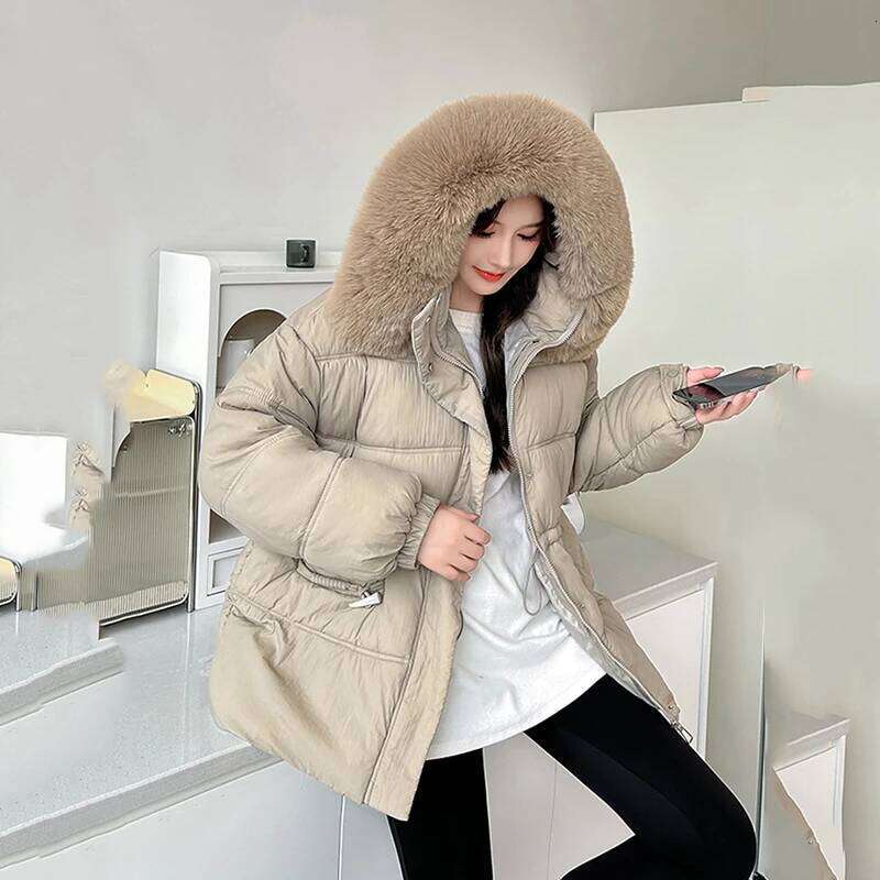 Winter Big Collar Hooded Jackets Female Outwear Fur Women Puffer Jacket Parka High-Quality Warm Cotton Padded Down Coat