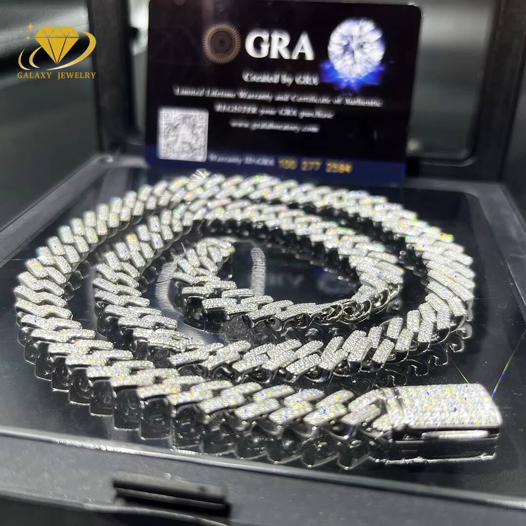 Customs Not Easy to Tangle Style Cuban Chian Pass Diamond Tester 10mm-16mm S925 Iced Out D VVS1 Moissanite Cuban Link Chain