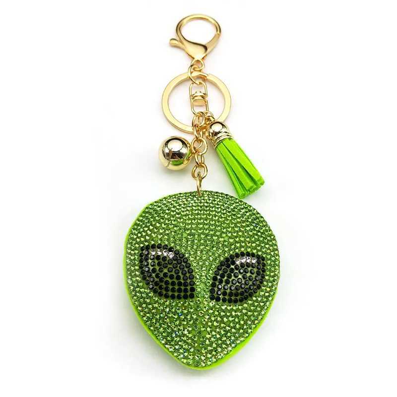 Alien Head Crystal Keychain for Women Men Green Tassel Gold Color Keyring Holder Car Bag Accessories Decorations Jewelry 8731 250715