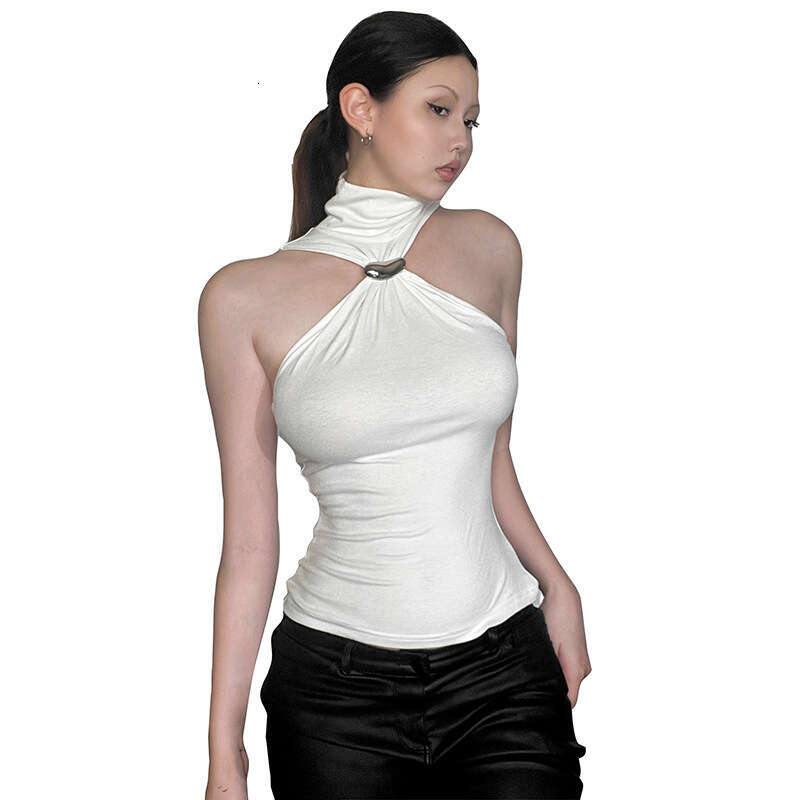 2025 Summer INS Style New High Neck Sleeveless Slim Waist Elegant Button Versatile Women's Top 453