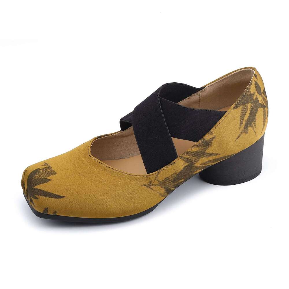 Autumn New High Heel Single Women 2025 Elegant Square Toe Women's for Outdoor Wear with High-end Feel Cross Strap National Style Ballet Shoes