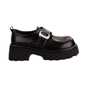 Designer Thick-Soled Uniform Leather for Women, College Style, Square Buckle, Slip-On Loafers, Winter Work Shoes