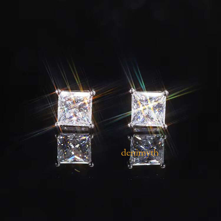 Ready to Ship Fine Jewelry Earrings Sier Stud Princess Cut 1ct D Color VVS Moissanite Earring GRA Certificate