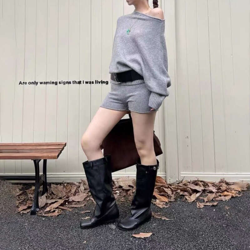 2024 Autumn New Women's Solid Color Loose Long Sleeve Top Fashion High Waist Shorts Set 6e5