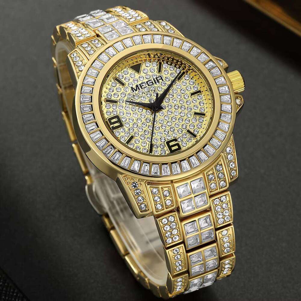 DHwatches MEGIR Men's Luxury Watch - Diamond, 42mm Big Face, 30M Waterproof, Stainless Steel, Hip Hop Fashion Wristwatch