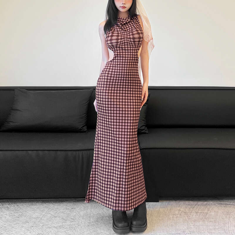 2024 Autumn New Women's Solid Color Slim Fit Crop Top Fashion Sleeveless Backless Dress ef7