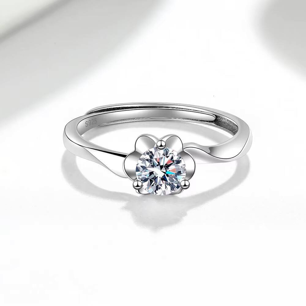 925 Sterling Silver Snowflake Ring Adjustable Opening Womens Moissanite Wedding Gift Rhodium Zircon Unique Personality Gifting