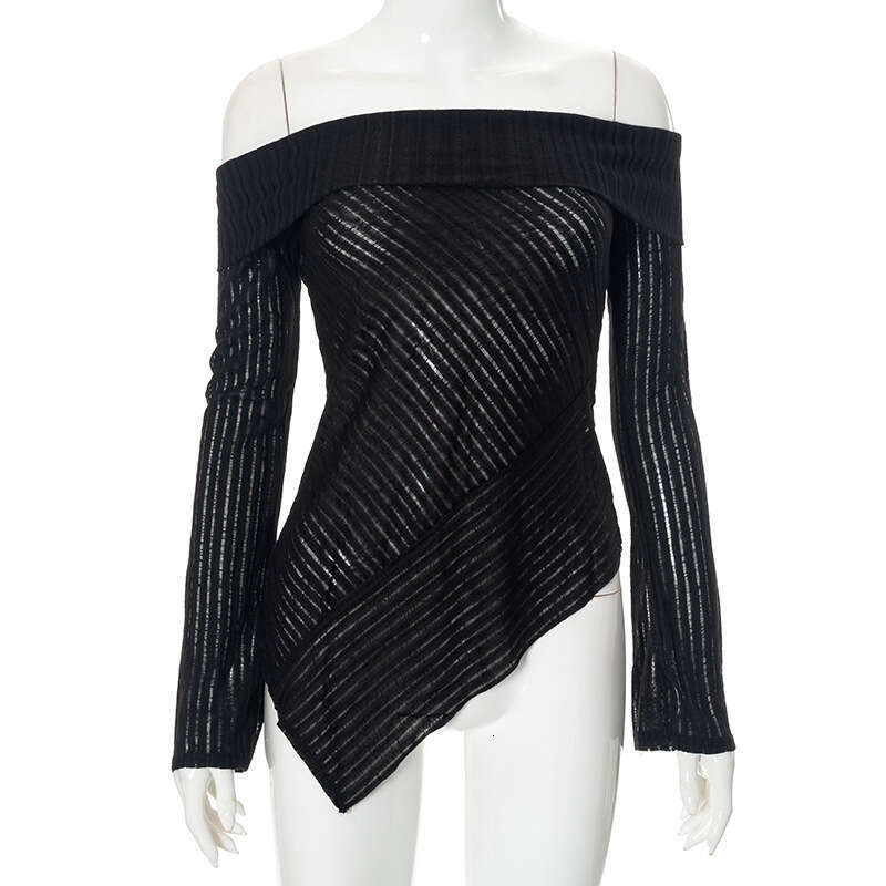 Y23tp304 Women's Autumn New Solid Color Off-Shoulder Backless Flared Long Sleeve Casual Top T-Shirt For Women B5